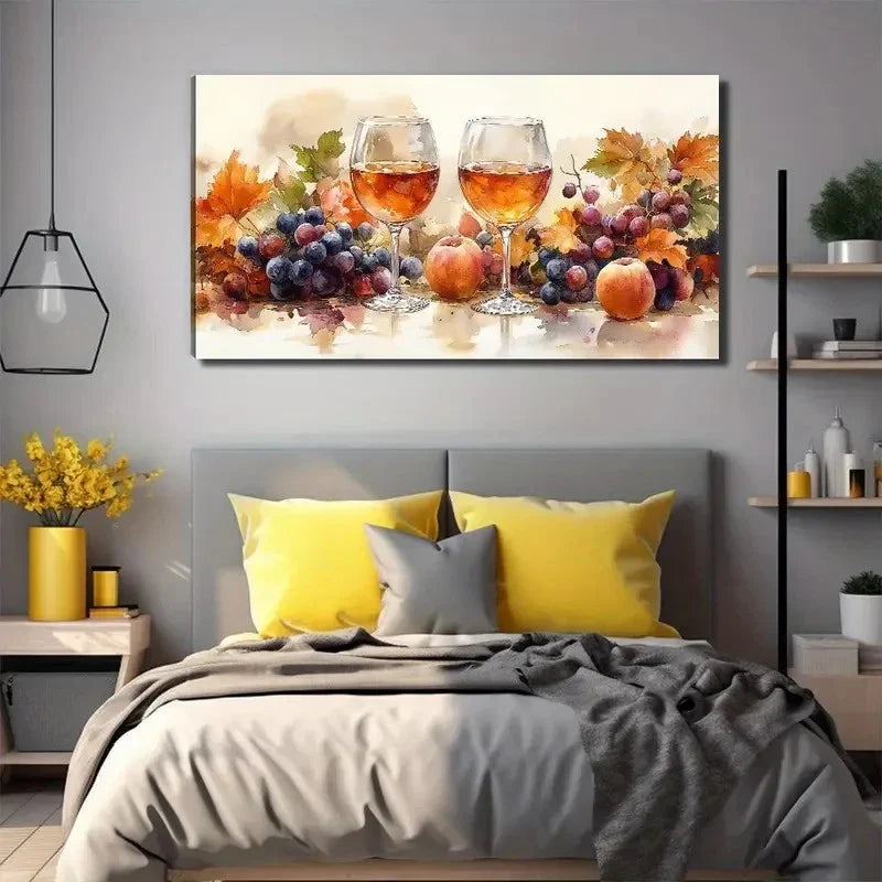 Grapes And Champagne Wall Art Canvas Office Home Room Framed 80x45cm