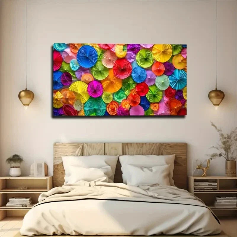 Colorful Umbrella Vibrant Wall Art Canvas Office Home Room Framed 80x45cm