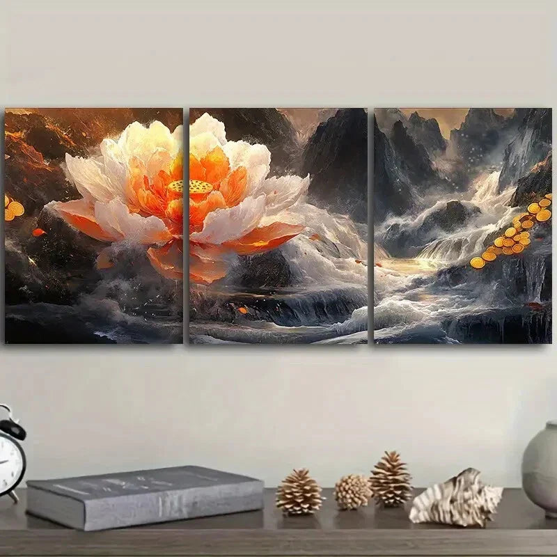 3pcs Giant peony Art Painting Metal Print Ready to Hang Art