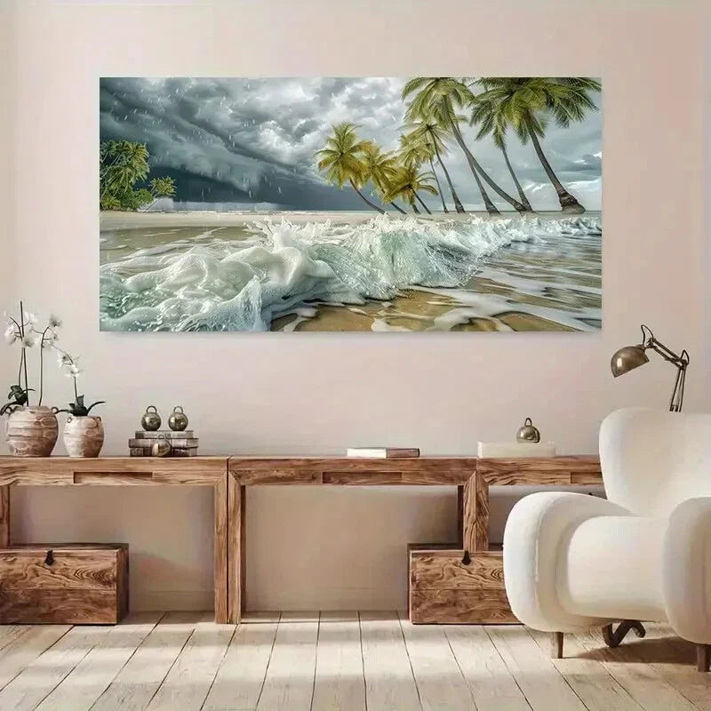 Modern Beach & Palm Tree wall canvas office home room framed 120x60cm