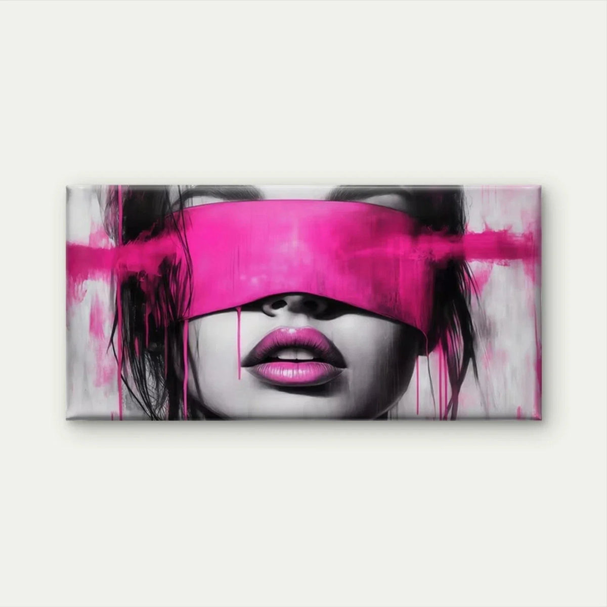 Abstract Pink & Black Hair Wall Art Canvas Office Home Room Framed 80x45cm