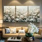 3pcs Vibrant White Flower Landscape Metal Print Ready to Hang Art
