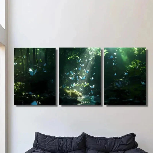 3pcs Butterfly, Butterfly Wings, Forest Style, Metal Print Ready to Hang Art