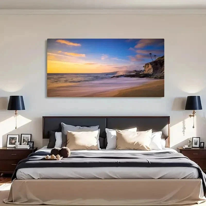Vibrant Sunset Beach Scene Wall Art Canvas Office Home Room Framed 120x60cm