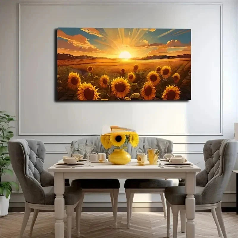 Sunflower Bursting Wall Art Canvas Office Home Room Framed 80x45cm