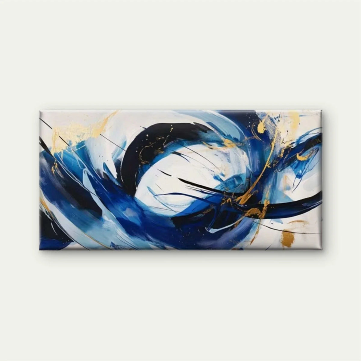 Blue White &Golden Swirl Design Wall Art Canvas Office Home Room Framed 80x45cm