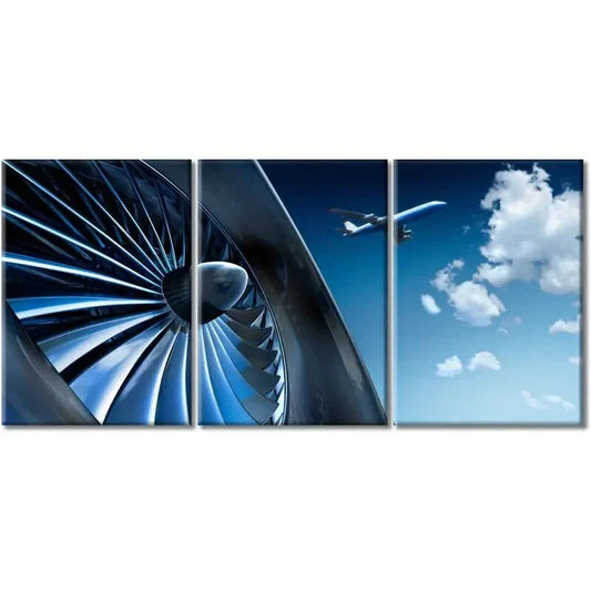 3pcs   Airplane Turbine & Sky Aviation Metal Print Ready to Hang Art