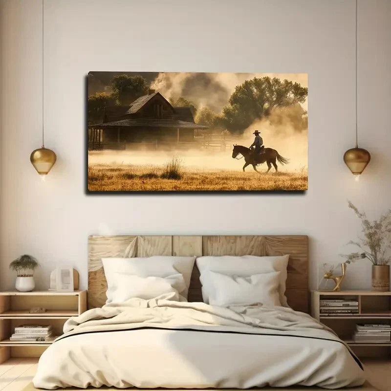 Running On A Horse Wall Art Canvas Office Home Room Framed 80x45cm