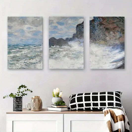 3pcs Ocean Wave Contemporary Style Metal Print Ready to Hang Art