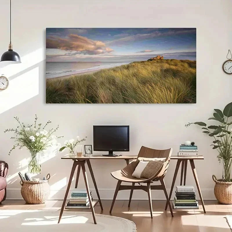 Bamburgh Castle Northumberland Wall Art Canvas Office Home Room Framed 120x60cm