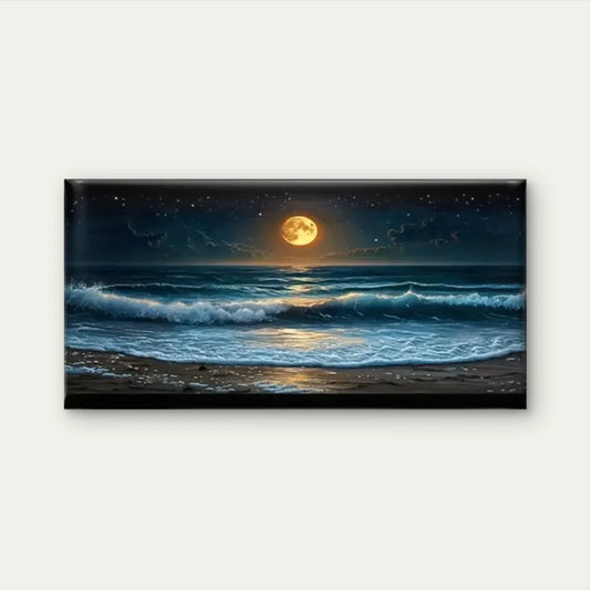 Beach Moon Wave Night Stars Wall Art Canvas Office Home Room Framed 80x45cm