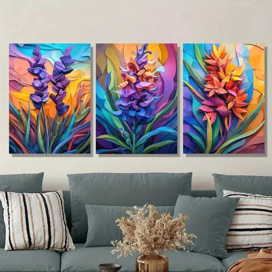 3pcs Vibrant colorful flowers, floral Metal Print Ready to Hang Art
