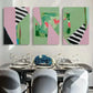 3pcs Modern Pink Green and Black Geometric Metal Print Ready to Hang Art