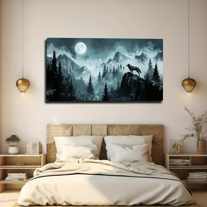 Scale Moonlit Mountain Wall Art canvas office home room framed 120x60cm