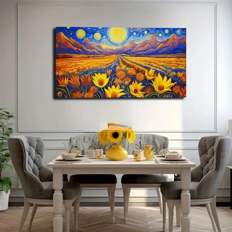 Vibrant Flower Field Wall Art Canvas Office Home Room Framed 80x45cm