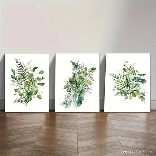 3pcs Green Leaves Decoration Poster Botanical Art Metal Print Ready to Hang Art