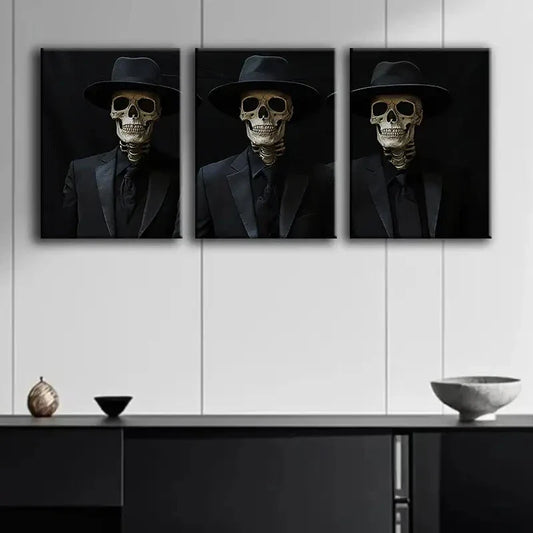 3pcs Skeleton in Suit Darkness Perfect Fear Wall Art Set Canvas Framed 40x60cm - High Quality Print 100% Australian Made Wall Canvas Ready to Hang