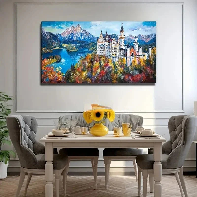 Attractive Castle Suitable Wall Art Canvas Office Home Room Framed 80x45cm
