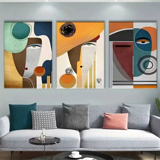 3pcs Picasso-Inspired Abstract Modern Canvas Framed 40x60cm - High Quality Print 100% Australian Made Wall Canvas Ready to Hang