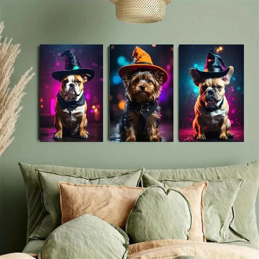 3pcs Bulldog, Yorkshire Terrier, French Bulldog Metal Print Ready to Hang Art