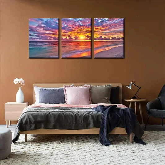 3pcs  Beach Sunset Seascape Painting Metal Print Ready to Hang Art