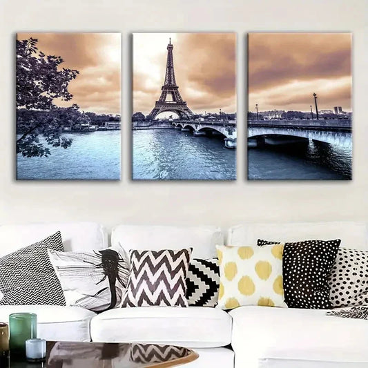 3pcs Iron Tower Poster, Painting Metal Print Ready to Hang Art