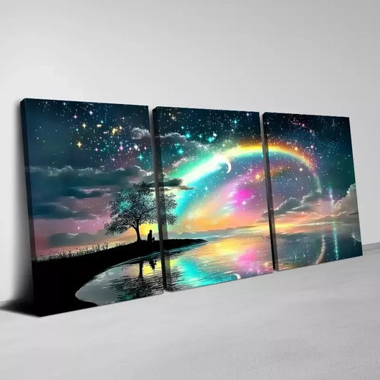 3pcs Charming Shore Rainbow Scenery Wall Art Set Canvas  Framed 40x60cm - High Quality Print 100% Australian Made Wall Canvas Ready to Hang