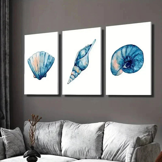 3pcs Seashell Conch Snail Shell Marine Life Wall Art Set Canvas Framed 40x60cm - High Quality Print 100% Australian Made Wall Canvas Ready to Hang