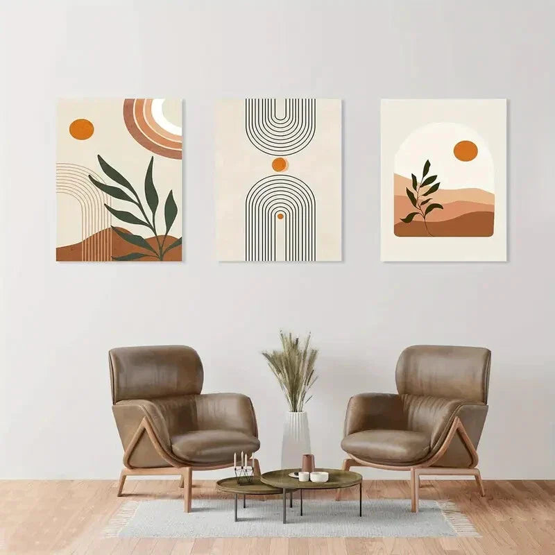 3pcs  Abstract Geometric Beige Orange  Metal Print Ready to Hang Art