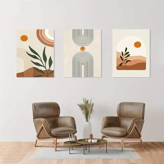 3pcs  Abstract Geometric Beige Orange  Metal Print Ready to Hang Art