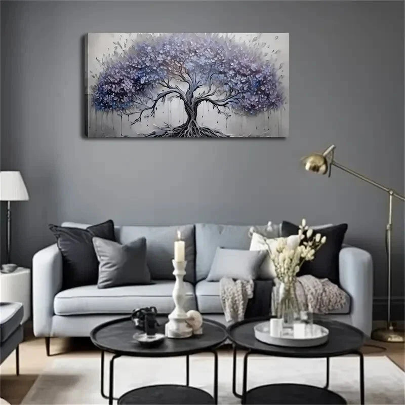 Blue Purple Leaves Decor Wall Art Canvas Office Home Room Framed 120x60cm