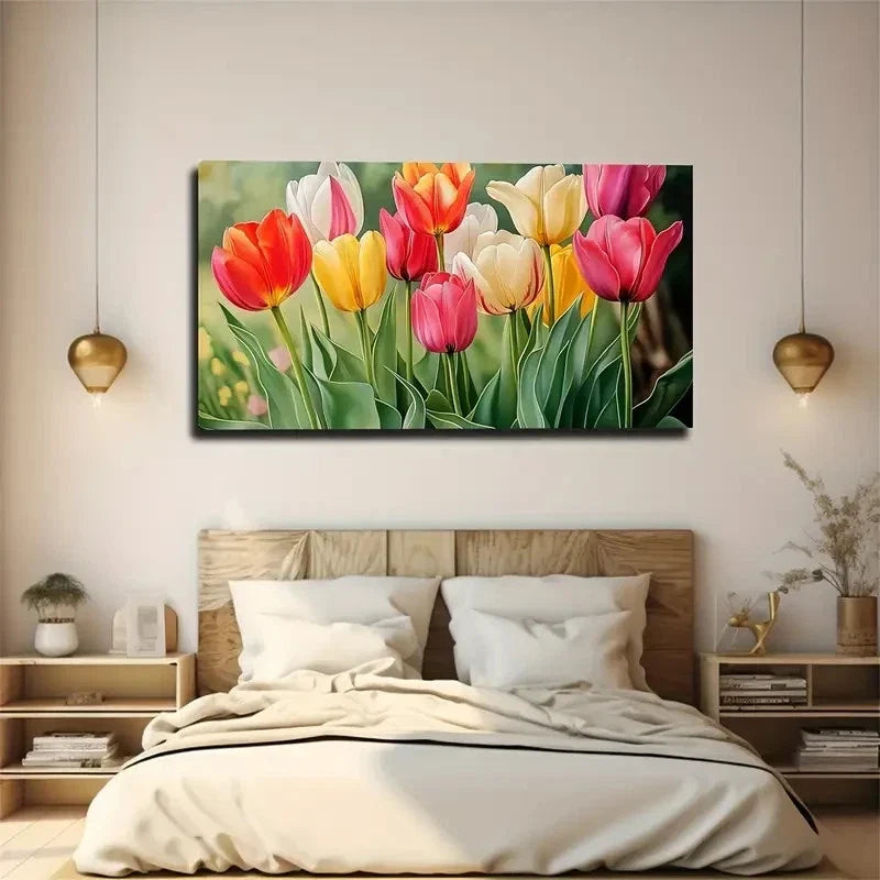 Vibrant Multicoloured Flowers Wall Art Canvas Office Home Room Framed 80x45cm