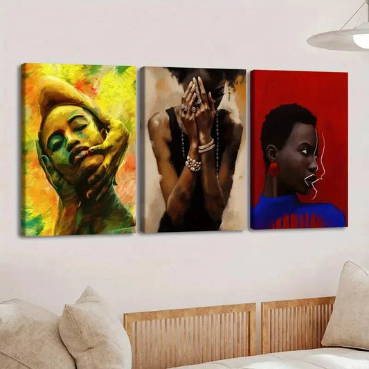 3pcs Fashion Portraits Red & Blue Yellow Green Wall Art Set Canvas Framed 40x60cm - High Quality Print 100% Australian Made Wall Canvas Ready to Hang