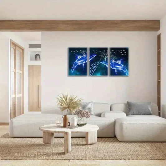 3pcs Underwater world, school of fish, shark Metal Print Ready to Hang Art