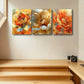 3pcs Modern Floral Design in Vibrant Orange, Beige Metal Print Ready to Hang Art