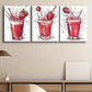 3pcs Vibrant Strawberry Beverage Modern Style Metal Print Ready to Hang Art