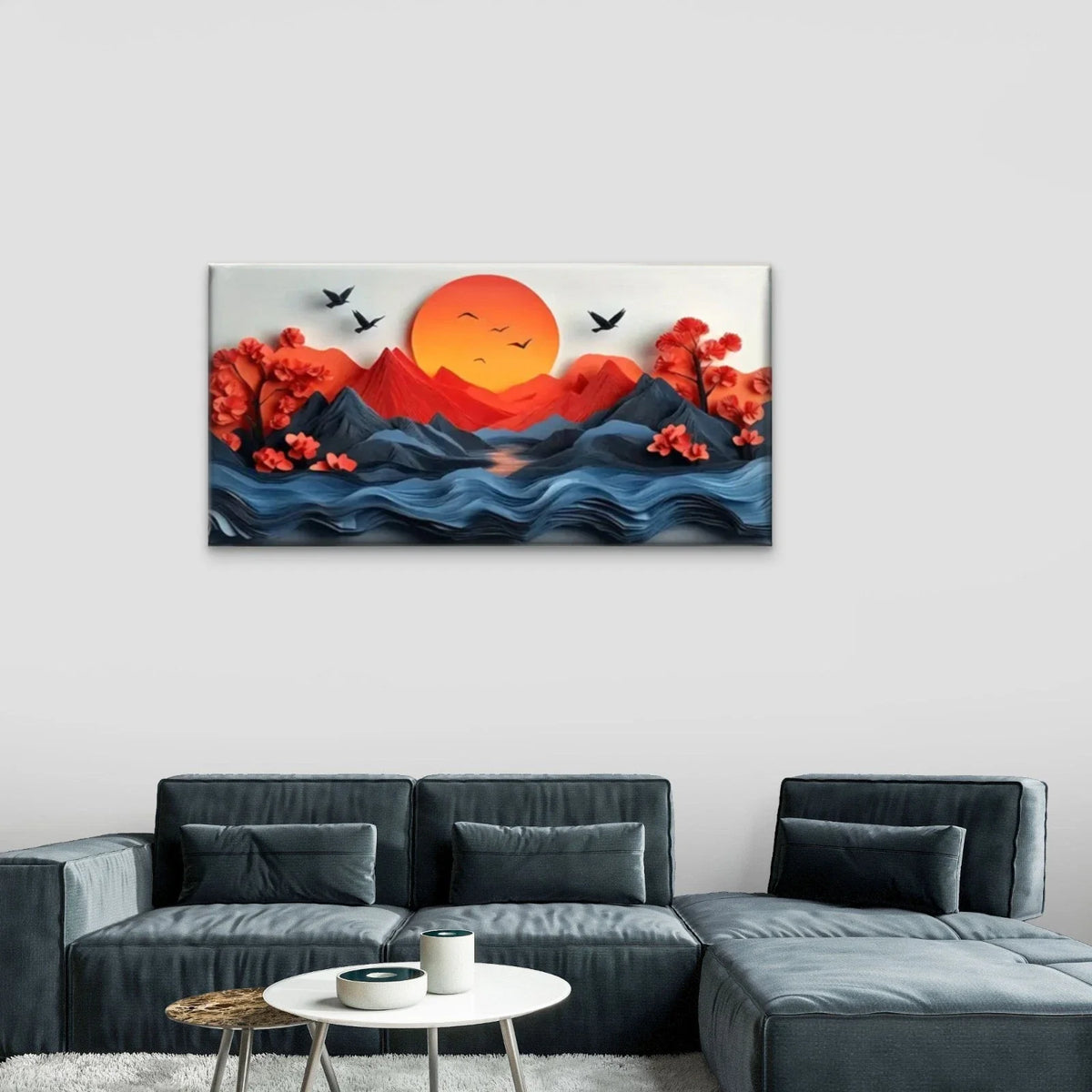 Birds Flying Over Mountains Wall Art Canvas Office Home Room Framed 80x45cm