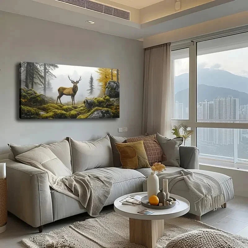 Mystical Forest Deer Décor Wall Art Canvas Office Home Room Framed 120x60cm