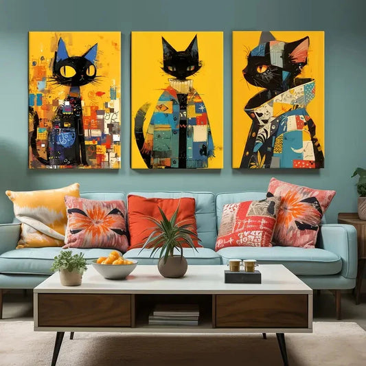 3pcs   cat exquisite decorative painting Metal Print Ready to Hang Art
