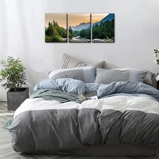 3pcs Mountain River Forest Nature Landscape  Metal Print Ready to Hang Art