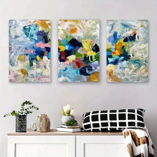 3pcs Abstract Colorful Modern Abstract Vibrant Metal Print Ready to Hang Art