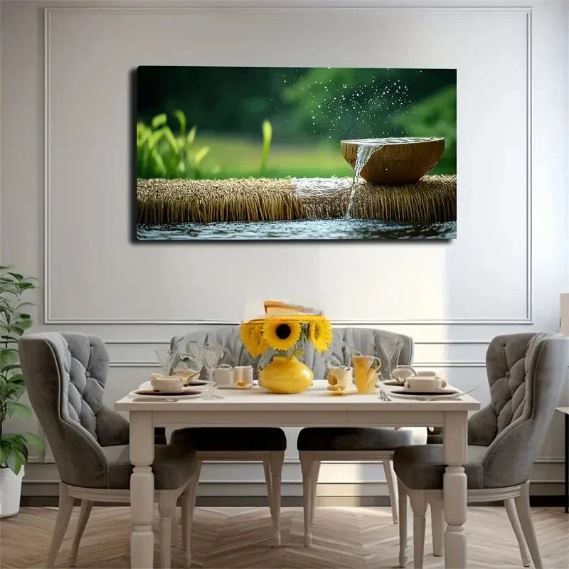 Rustic Straw Bowl With Water Wall Art Canvas Office Home Room Framed 120x60cm