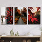 3pcs Golden autumn leaves on track, Metal Print Ready to Hang Art