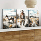 3pcs Horse Men Grasses Blue Sky White Clouds Wall Art Set Canvas Framed 40x60cm - High Quality Print 100% Australian Made Wall Canvas Ready to Hang