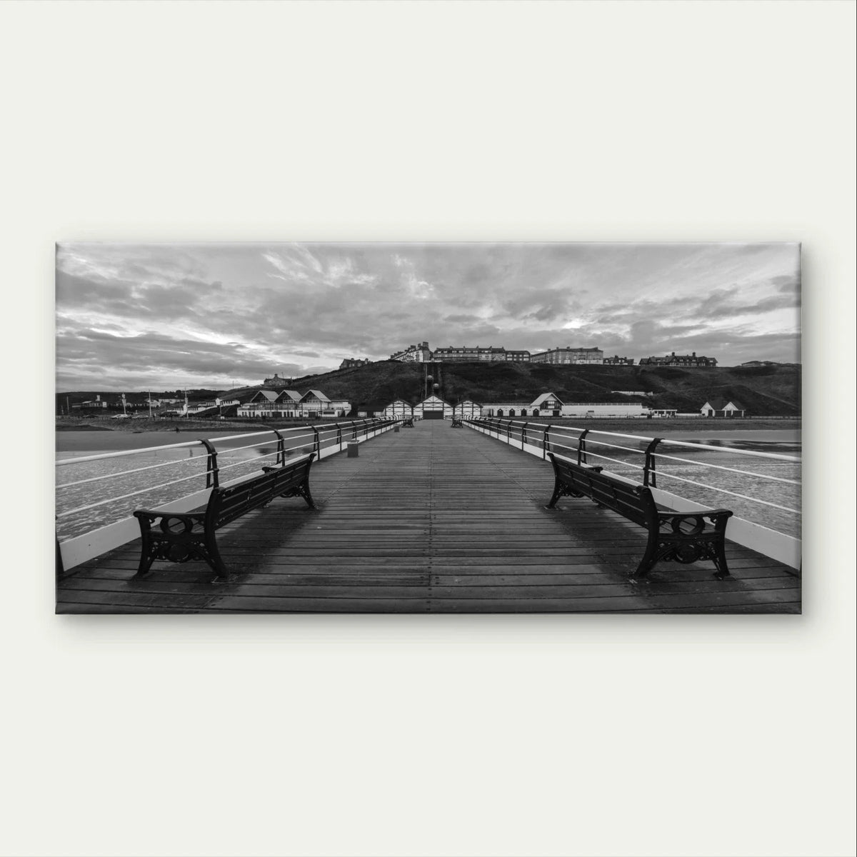 Black and White Coastal Pier At Sea Wall Art Canvas Office Home Framed 120x60cm