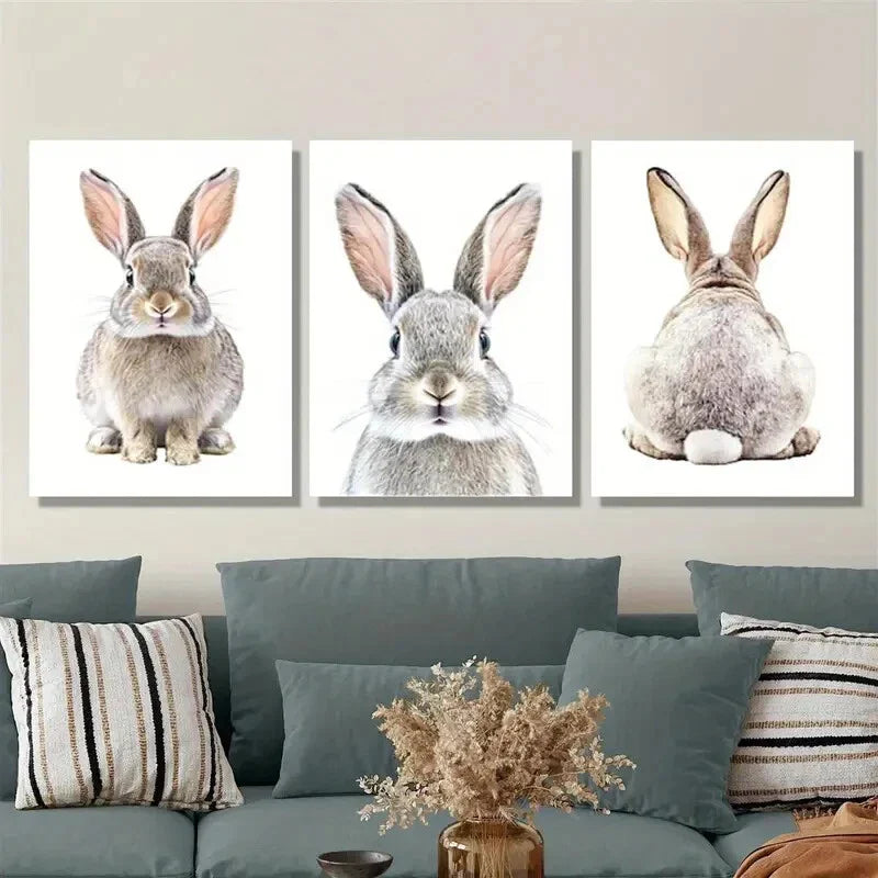 3pcs  cute bunny, rabbit animal nordic Wall Art Set Canvas Framed 40x60cm - High Quality Print 100% Australian Made Wall Canvas Ready to Hang
