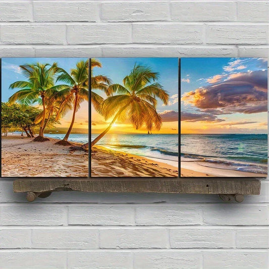 3pcs Decor Tropical Beach Modern Metal Print Ready to Hang Art