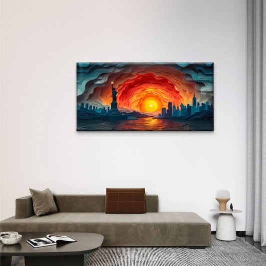 Sunset City Abstract Perfect Wall Art Canvas Office Home Room Framed 80x45cm