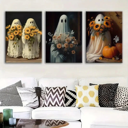 3pcs Classic Halloween Ghost Signs & Plaques Metal Print Ready to Hang Art