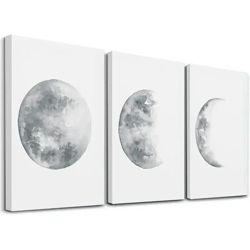 3pcs Depicting Moon Phases Wall Art Set Canvas Framed 40x60cm - High Quality Print 100% Australian Made Wall Canvas Ready to Hang